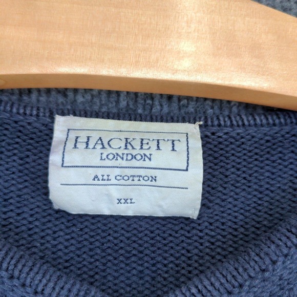 Hackett London Men's Sweater Blue XXL Long Sleeve V-Neck All Cotton Made Italy - Picture 10 of 16